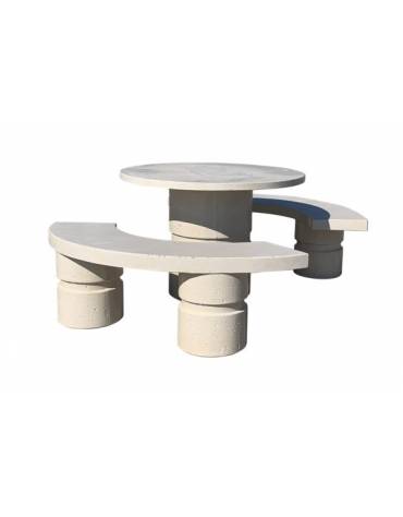 Set pic nic in cemento IDROREPELLENTE colore Grigio sabbiato - 1 tavolo circolare cm Ø110x75h e 2 panche curve cm Ø180x45h - CAM