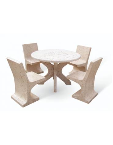 Set pic nic in cemento colore Grigio pietra - 1 tavolo circolare cm Ø110x75h e 4 sedute con schienale  - Conforme ai CAM