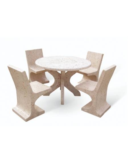 Set pic nic in cemento colore Grigio sabbiato - 1 tavolo circolare cm Ø110x75h e 4 sedute con schienale  - Conforme ai CAM