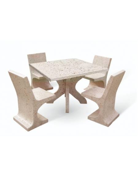Set pic nic in cemento colore Grigio pietra - 1 tavolo quadrato cm 110x110x75h e 4 sedute con schienale  - Conforme ai CAM