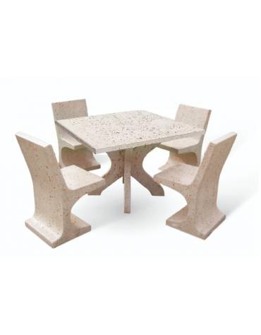 Set pic nic in cemento colore Grigio sabbiato - 1 tavolo quadrato cm 110x110x75h e 4 sedute con schienale  - Conforme ai CAM