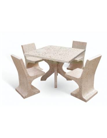 Set pic nic in cemento IDROREPELLENTE colore Grigio pietra - 1 tavolo quadrato cm 110x110x75h e 4 sedute con schienale  - CAM