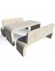 Set pic nic in cemento colore Bianco sabbiato - 1 tavolo e 2 panchine con fianchi curvi - Lunghezza cm 200 - Conforme ai CAM