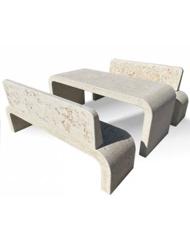 Set pic nic in cemento IDROREPELLENTE colore Grigio pietra - 1 tavolo e 2 panchine con fianchi curvi - Lunghezza cm 200 - CAM