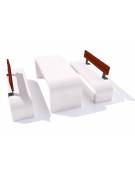 Set pic nic in graniglia di marmo sabbiato IDROREPELLENTE fianchi curvi - 1 tavolo e 2 panchine schienale legno - CAM