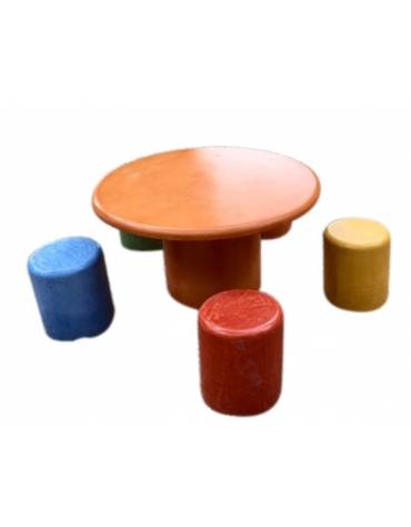 Set pic nic per bambini in cemento, colori a scelta - 1 tavolo tondo cm Ø110 e 5 sedute cm Ø33 - Conforme ai CAM