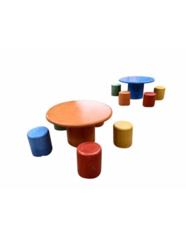 Set pic nic per bambini in cemento, colori a scelta - 1 tavolo tondo cm Ø110 e 5 sedute cm Ø33 - Conforme ai CAM
