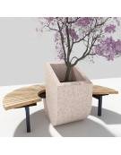 Panchina con seduta curva in legno e acciaio - fioriera centrale in cemento colore Grigio pietra - cm 170x115x90h - CAM