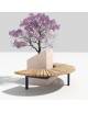 Panchina con seduta curva in legno e acciaio - fioriera centrale in cemento colore Grigio pietra - cm 170x115x90h - CAM