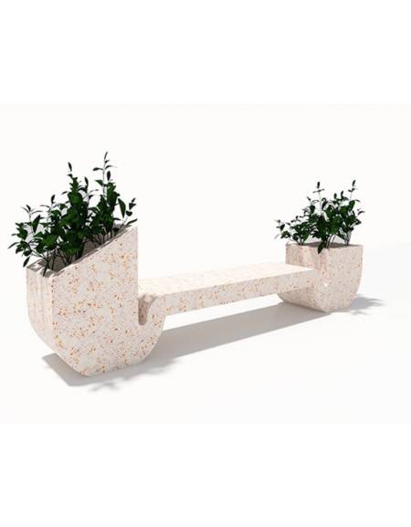 Panchina di design in cemento calcestruzzo con 2 fioriere laterali - colore Bianco pietra - cm 315x50x90h - Conforme ai CAM