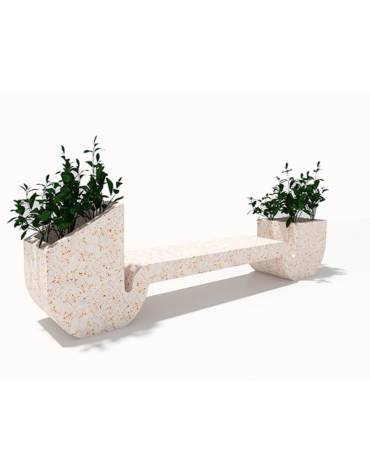 Panchina di design in cemento calcestruzzo con 2 fioriere laterali - colore Bianco sabbiato - cm 315x50x90h - Conforme ai CAM