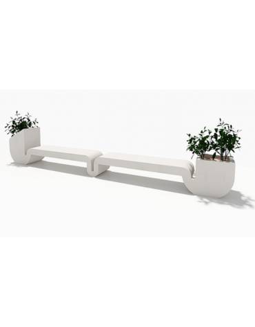 Panchina doppia di design in cemento calcestruzzo con 2 fioriere laterali - colore Bianco pietra - cm 455x50x90h - Conforme ai C