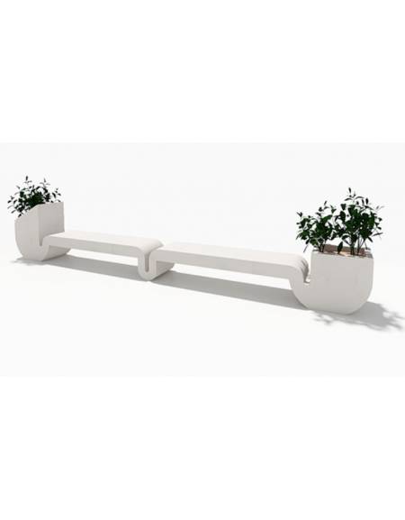 Panchina doppia di design in cemento calcestruzzo con 2 fioriere laterali - colore Bianco pietra - cm 455x50x90h - Conforme ai C