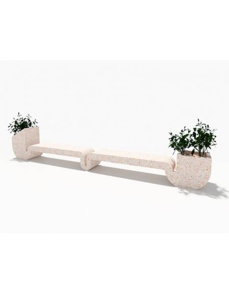 Panchina doppia di design in cemento calcestruzzo con 2 fioriere laterali - colore Bianco travertino - cm 455x50x90h - CAM