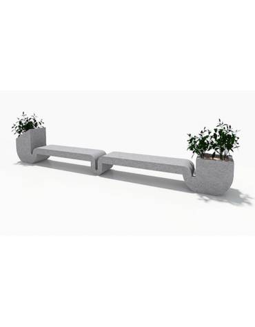 Panchina doppia di design in calcestruzzo con 2 fioriere laterali - colore Grigio sabbiato - cm 455x50x90h - Conforme ai CAM