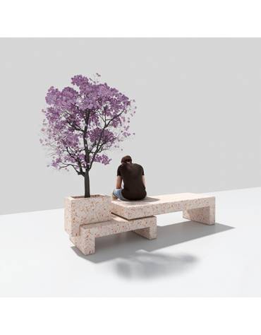 Panchina componibile di design con fioriera in calcestruzzo, colore Bianco travertino - cm 360x79x60h - Conforme ai CAM