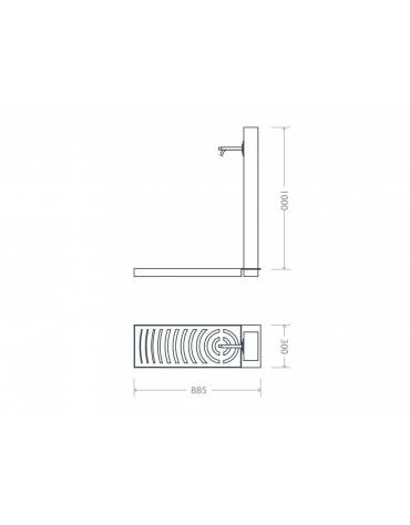 Fontana con struttura rettangolare, in acciaio zincato e verniciato, con di rubinetto in ottone e caditoia in ghisa - cm 25x70x1