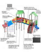 Mini villaggio con palestra, 2 torri e 2 scivoli di cui 1 a tunnel, 1 palestrina - cm 697x652x360h