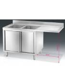 Lavatoio inox armadiato 2 vasche+gocc. destro cm 180x70x85h