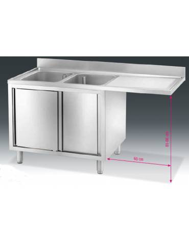 Lavatoio inox armadiato 2 vasche+gocc. destro cm 180x70x85h
