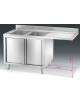 Lavatoio inox armadiato 2 vasche a sinistra + gocciolatoio destro a sbalzo per inserimento lavastoviglie cm 160x70x85/95h