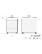 Cassettiera metallica ufficio su ruote 42x58x55h 3 cassetti + 1 cancelleria