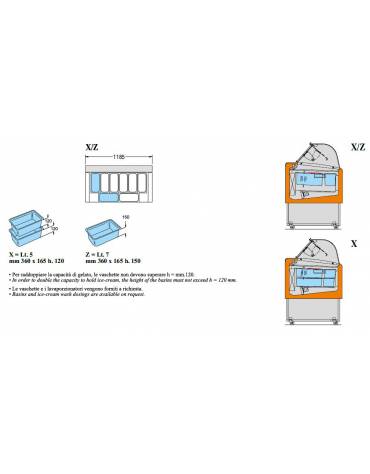 Vetrina Refrigerata per Gelato Tec - Temperatura -16°/- 18°C - Capacità 6+6 Vaschette - mm 1190x780x1230h
