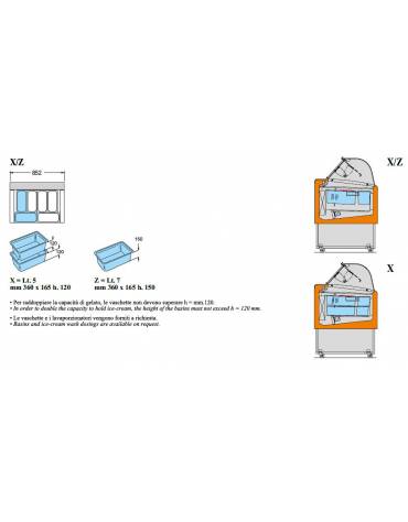 Vetrina Refrigerata per Gelato Tec - Temperatura -16°/- 18°C - Capacità 4+4 Vaschette mm 860x780x1230h