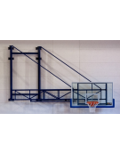 Impianto basket a muro modello TREVI chiudibile lateralmente a libro, certificato FIBA