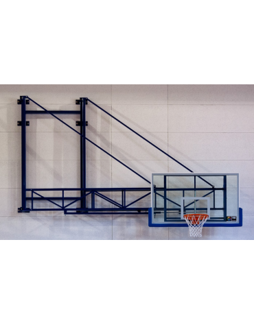 Impianto basket a muro modello TREVI chiudibile lateralmente a libro, certificato FIBA
