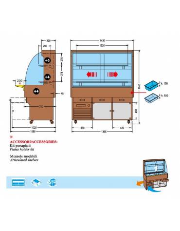 Carrello murale Buffet espositore refrigerato mm L1430xP750xH1740