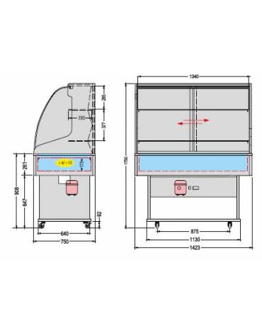 Carrello murale Buffet espositore refrigerato mm L1430xP750xH1740