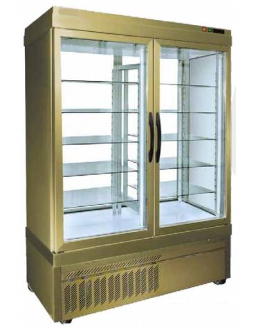 Vetrina Pasticceria no frost  doppia temp., 4 lati in vetro  - 2 porte - 880 Lt. - temp. -15°-25°C/+5°-25°C - mm 1320x640x1930h