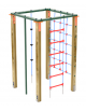 Palestra quadrata multifunzione con pali in legno pino nordico, 1 rete, 1 scala, 1 fune di risalita e 1 pertica