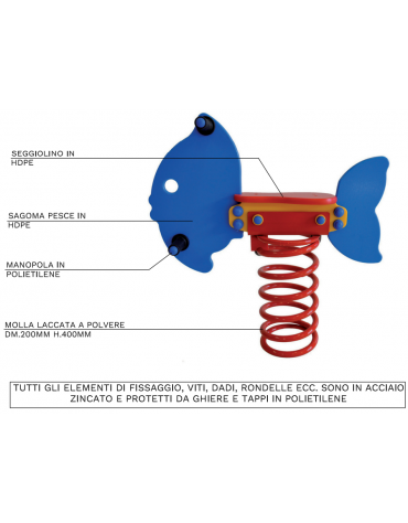 Gioco a molla pesce con sagoma in polietilene HDPE ad alta densità - cm 75x20x90h