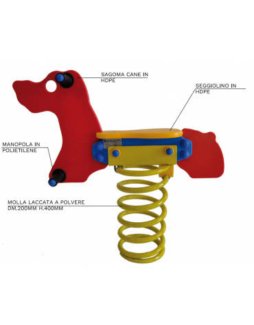 Gioco a molla cane con sagoma in polietilene HDPE ad alta densità - cm 80x20x80h