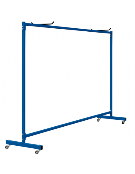 Carrello in acciaio verniciato per stoccaggio e movimentazione porte pallamano con reggirete reclinabili