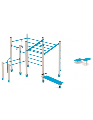 Palestra Workout base, struttura in alluminio e tubi in acciaio, con panca addominali e step - cm 684x469x241h