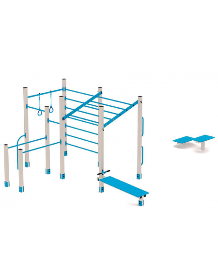 Palestra Workout base, struttura in alluminio e tubi in acciaio, con panca addominali e step - cm 684x469x241h
