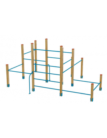 Palestra Workout small con struttura in legno e tubi in acciaio verniciato - cm 467x354x242h