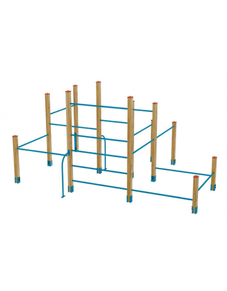 Palestra Workout small con struttura in legno e tubi in acciaio verniciato - cm 467x354x242h