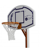 Coppia tabelloni di plastica per gioco basket e minibasket con canestro, su supporto in acciaio