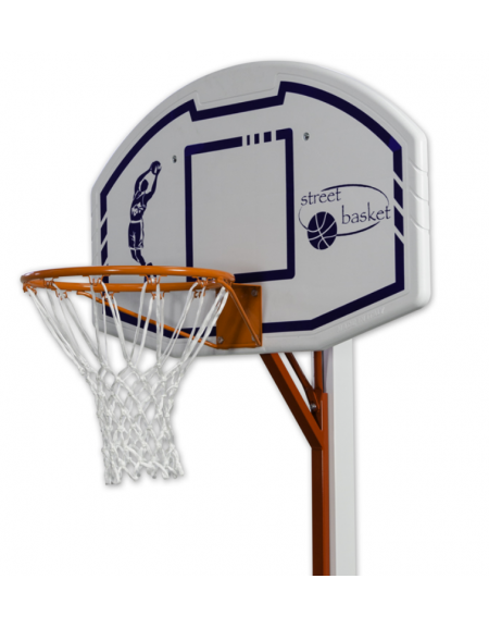 Coppia tabelloni di plastica per gioco basket e minibasket con canestro, su supporto in acciaio