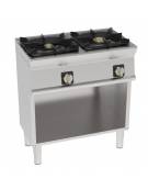 Cucina a gas 2 fuochi su vano aperto, piano cottura ermetico, potenza fuochi kw 1x6+1x10 - griglie in ghisa - cm 80x45x90h