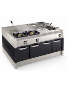 Cucina a gas 2 fuochi su vano aperto, piano cottura ermetico, potenza fuochi kw 1x6+1x10 - griglie in ghisa - cm 80x45x90h