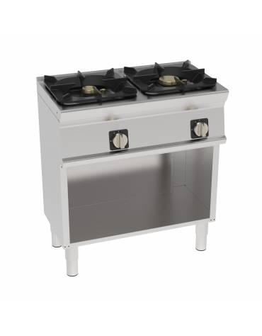 Cucina a gas 2 fuochi su vano aperto, potenza fuochi aperti 1X3,3kw+1X7,2kw griglie in ghisa- cm 80x45x90h