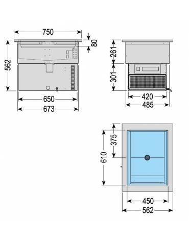Vasca Refrigerata da Incasso per Pasticceria - Capacità 1 Teglia 60 x 40 cm - mm 562x750x562h