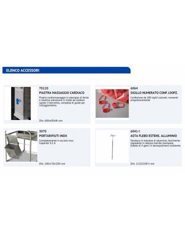 Carrello emergenza amagnetico, colore  giallo, 5 cassetti con ruote amagnetiche, senza sistema di blocco - cm 77,5x71x92h