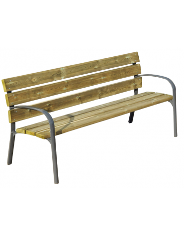 Panchina arredo design per parco -  2 fianchi con braccioli in ghisa, 6 doghe in legno di pino  - cm 190x63x77h