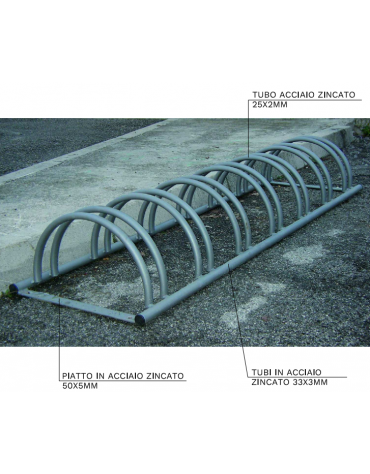 Portabiciclette orizzontale 7 posti in acciaio zincato a caldo - cm 200X54X29h